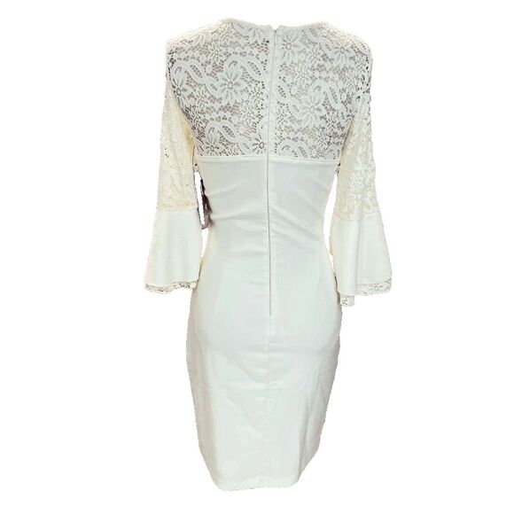 Lulu’s ivory white lace top bell sleeve fitted dress size large NWT *** - Picture 3 of 5